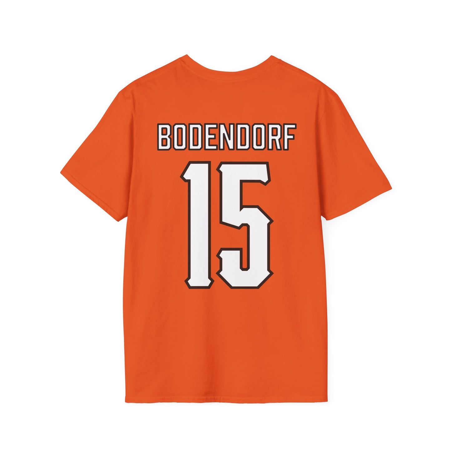 Harrison Bodendorf #15 Orange Cursive Cowboys T-Shirt