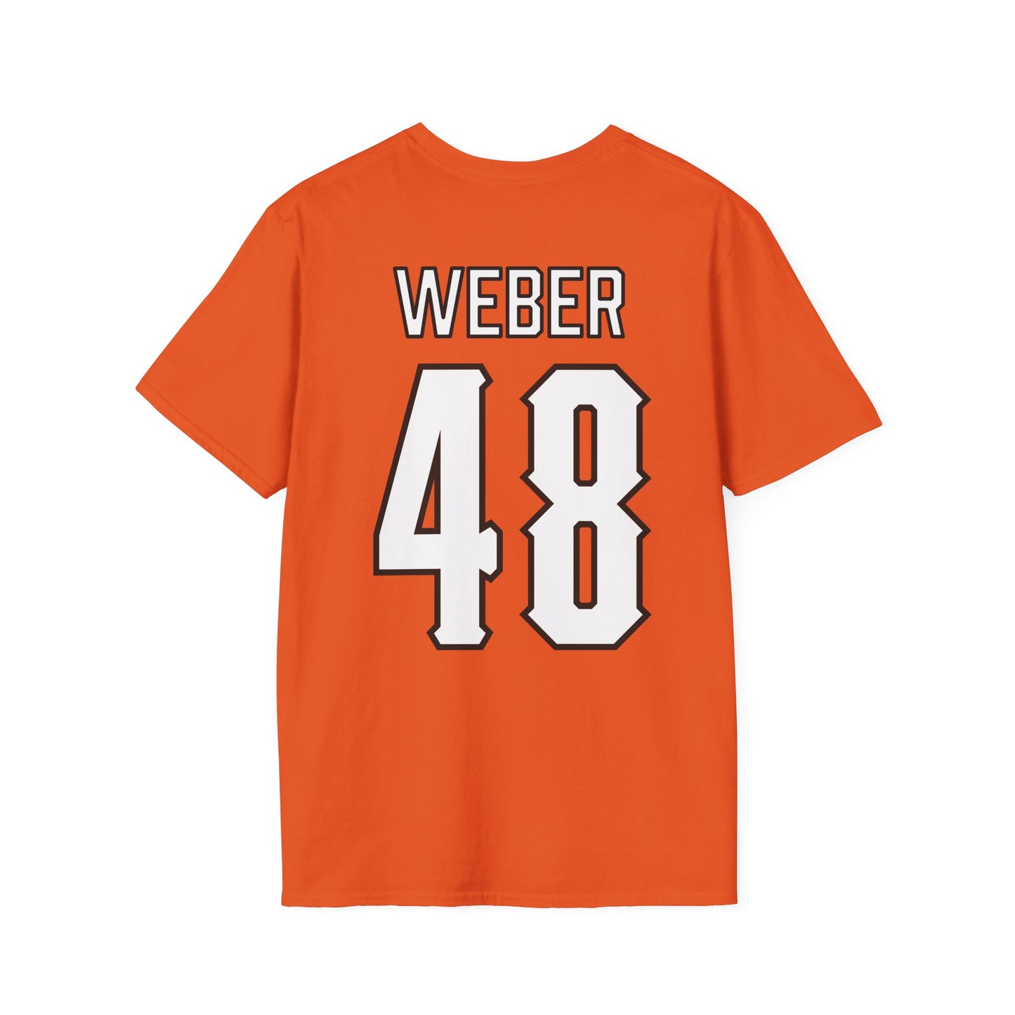 Aaron Weber #48 Orange Cursive Cowboys T-Shirt