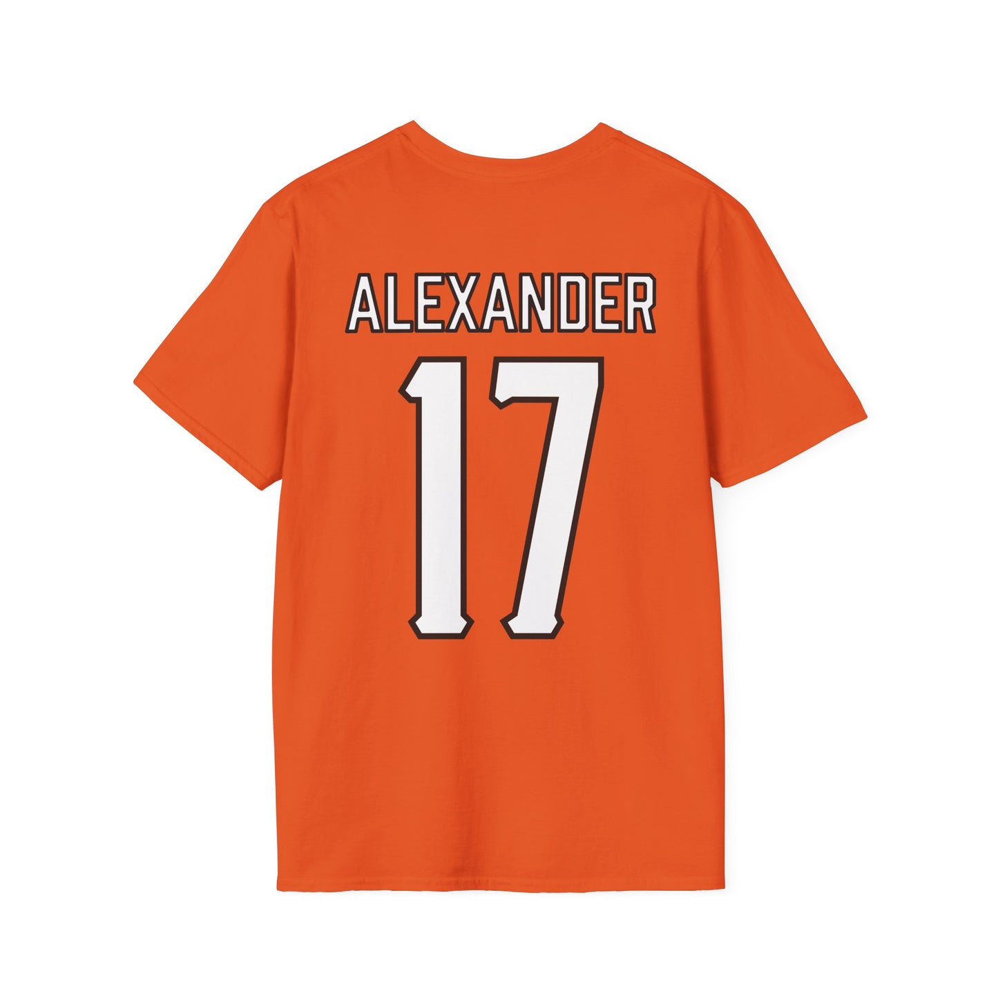 Elijah Alexander #17 Orange Cursive Cowboys T-Shirt